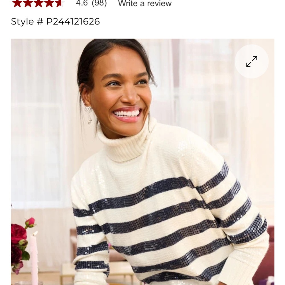 Talbots Cream and navy Striped Sequin Sweater - Picture 2 of 12
